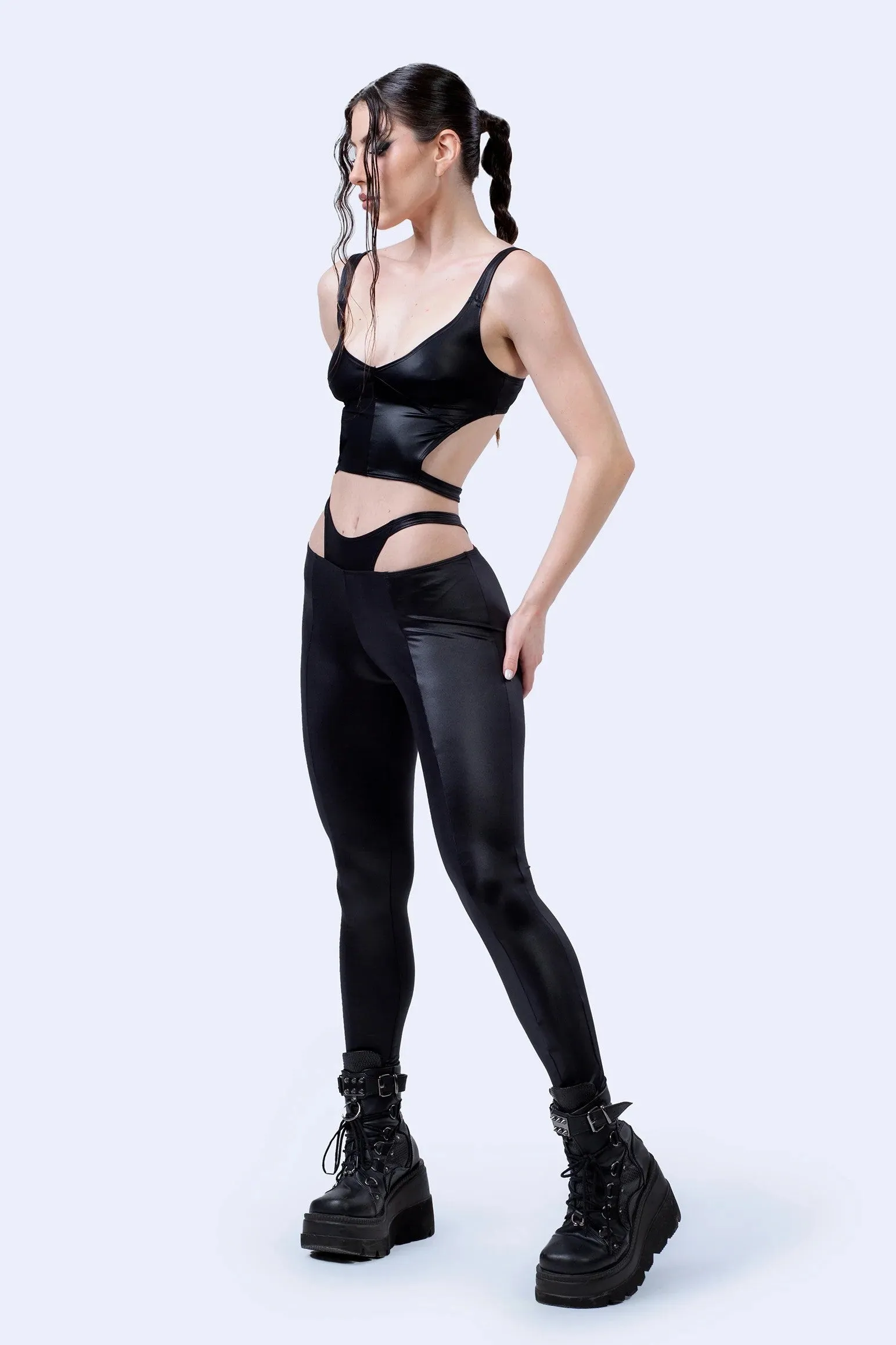 Badinka Gunpowder Women's Top & Faux Thong Leggings Black Set