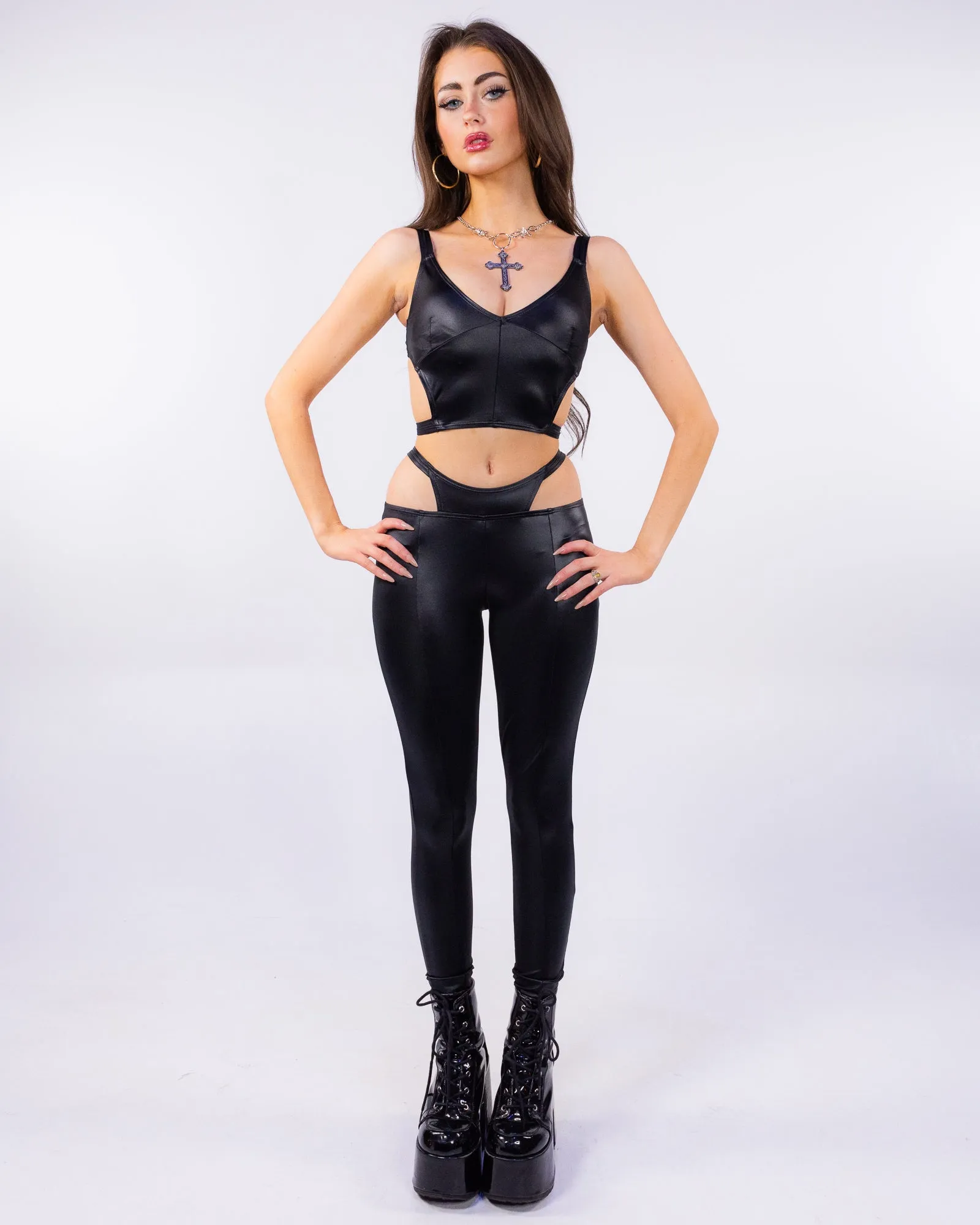 Badinka Gunpowder Women's Top & Faux Thong Leggings Black Set