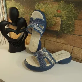 Blue Contrast Studs Slippers