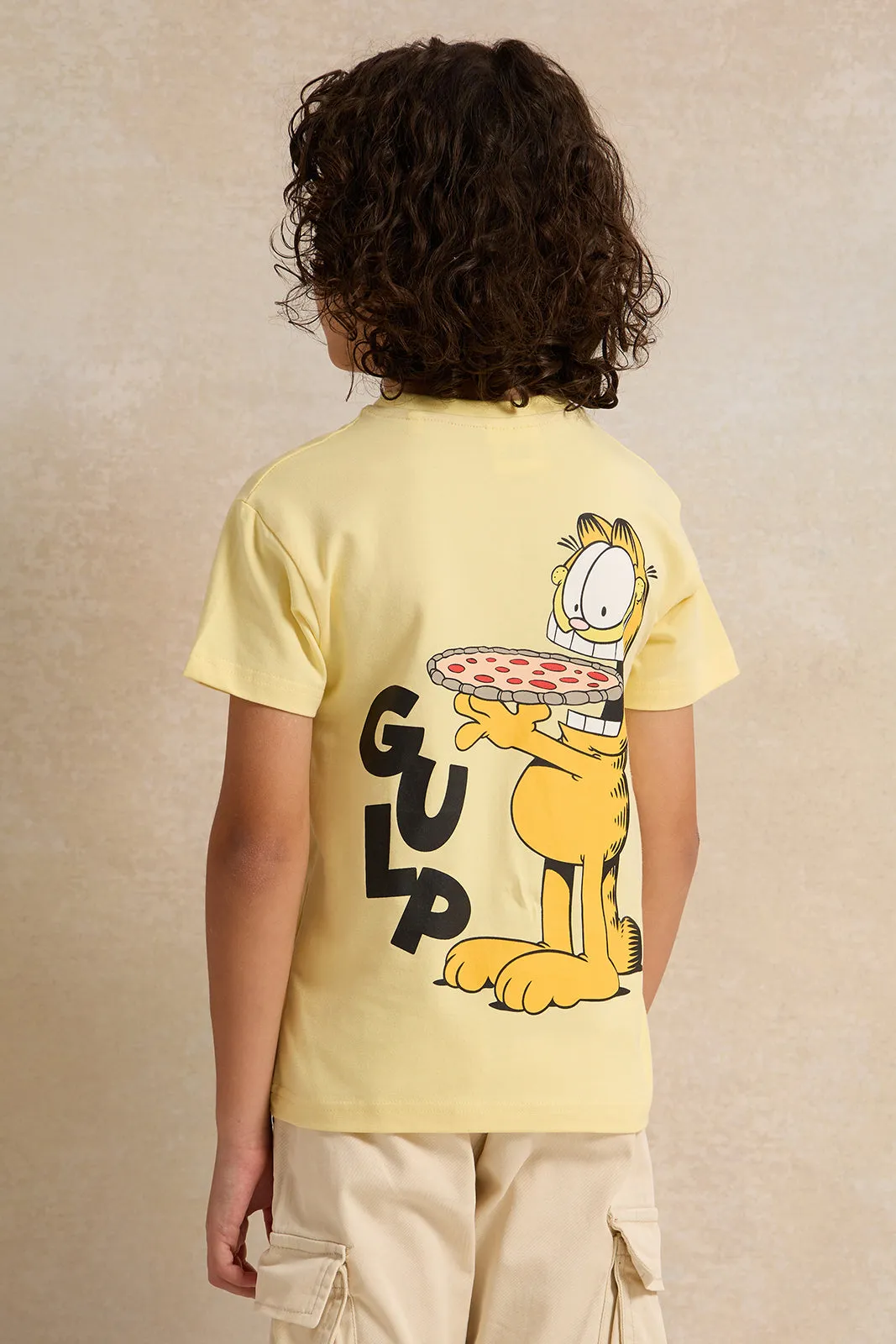 Boys Yellow Garfield Printed T-Shirt