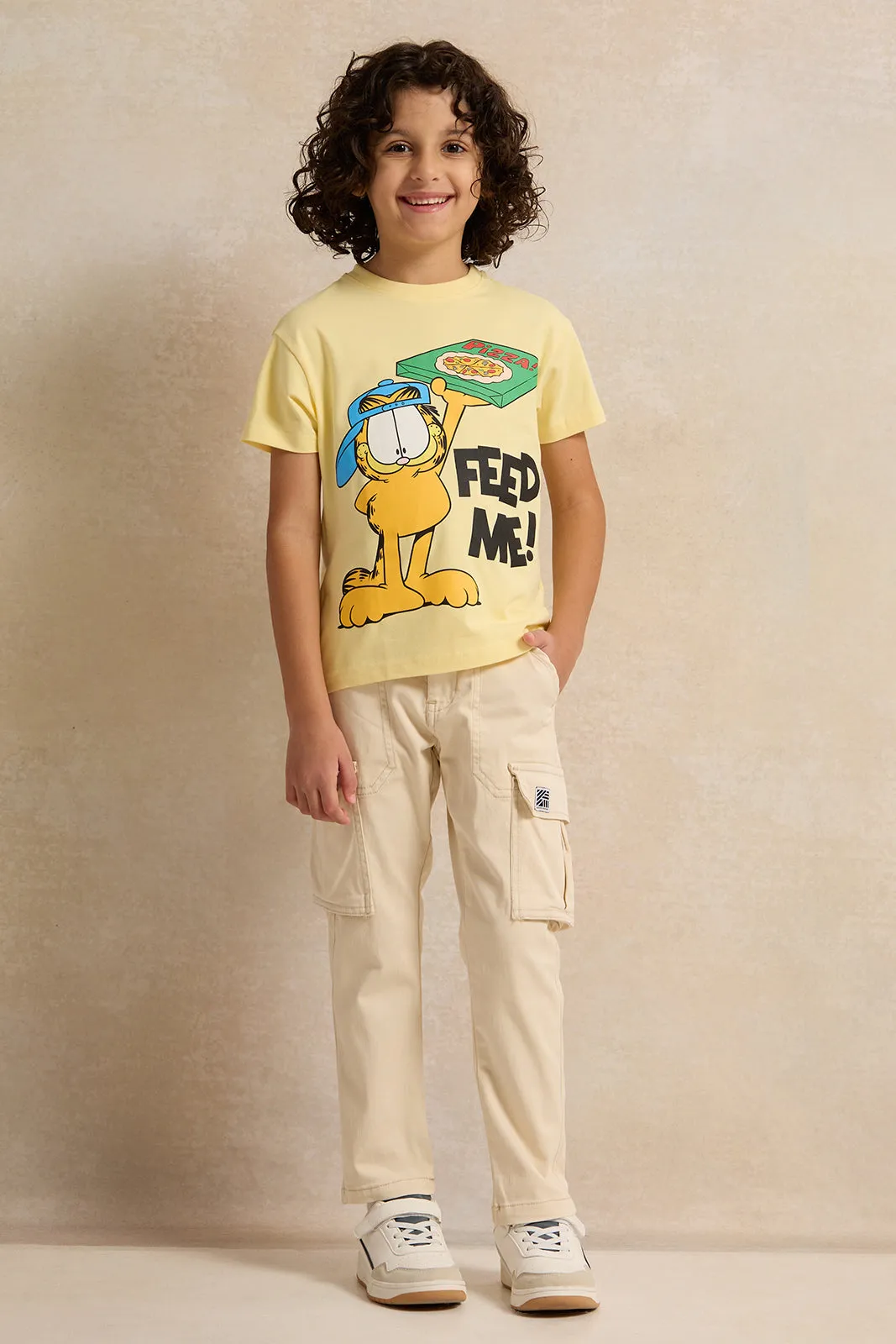 Boys Yellow Garfield Printed T-Shirt