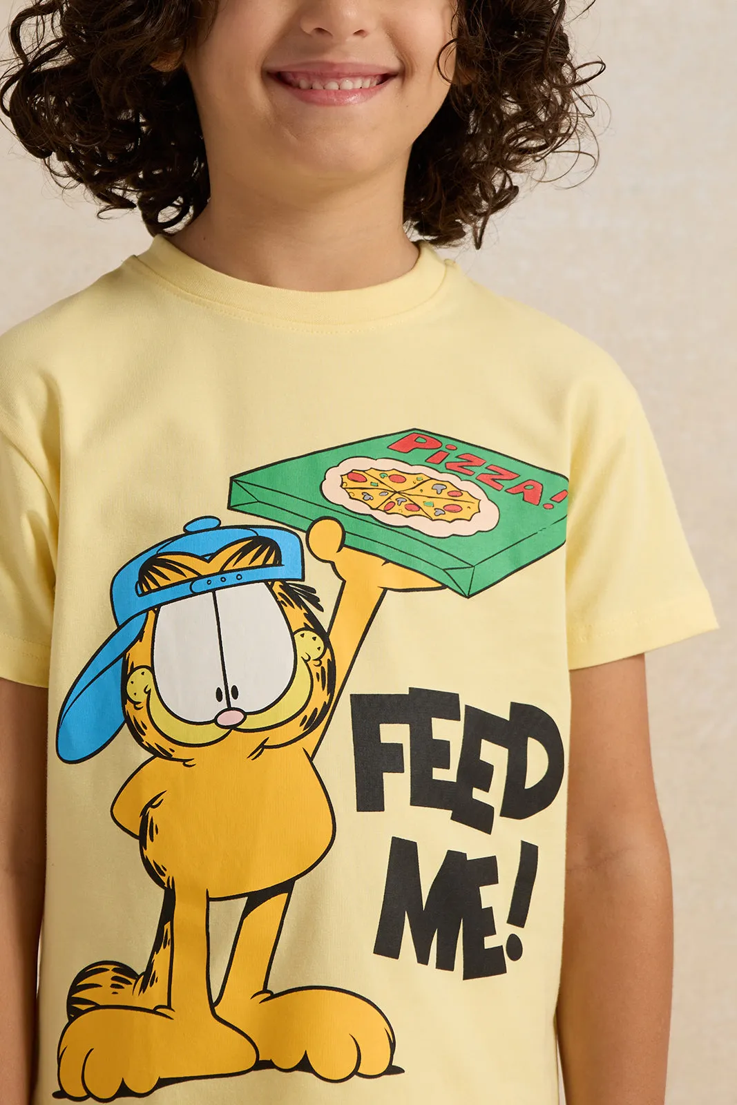 Boys Yellow Garfield Printed T-Shirt