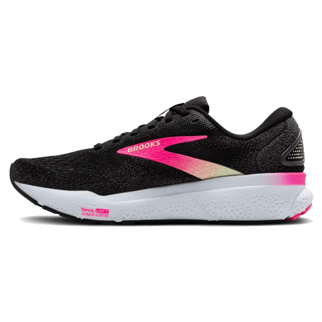 Brooks Women's Ghost 16 Running Shoes D Width (Wide Fit) in Black/Pink/Yellow AW24