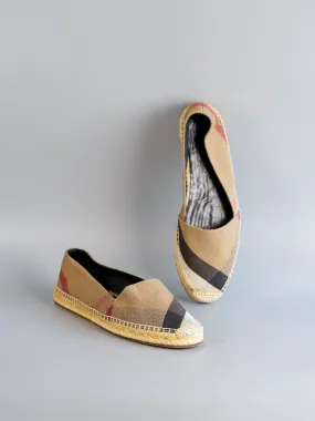 Brown House Check Canvas Hodgeson Espadrille Flats Size 40 (26cm)