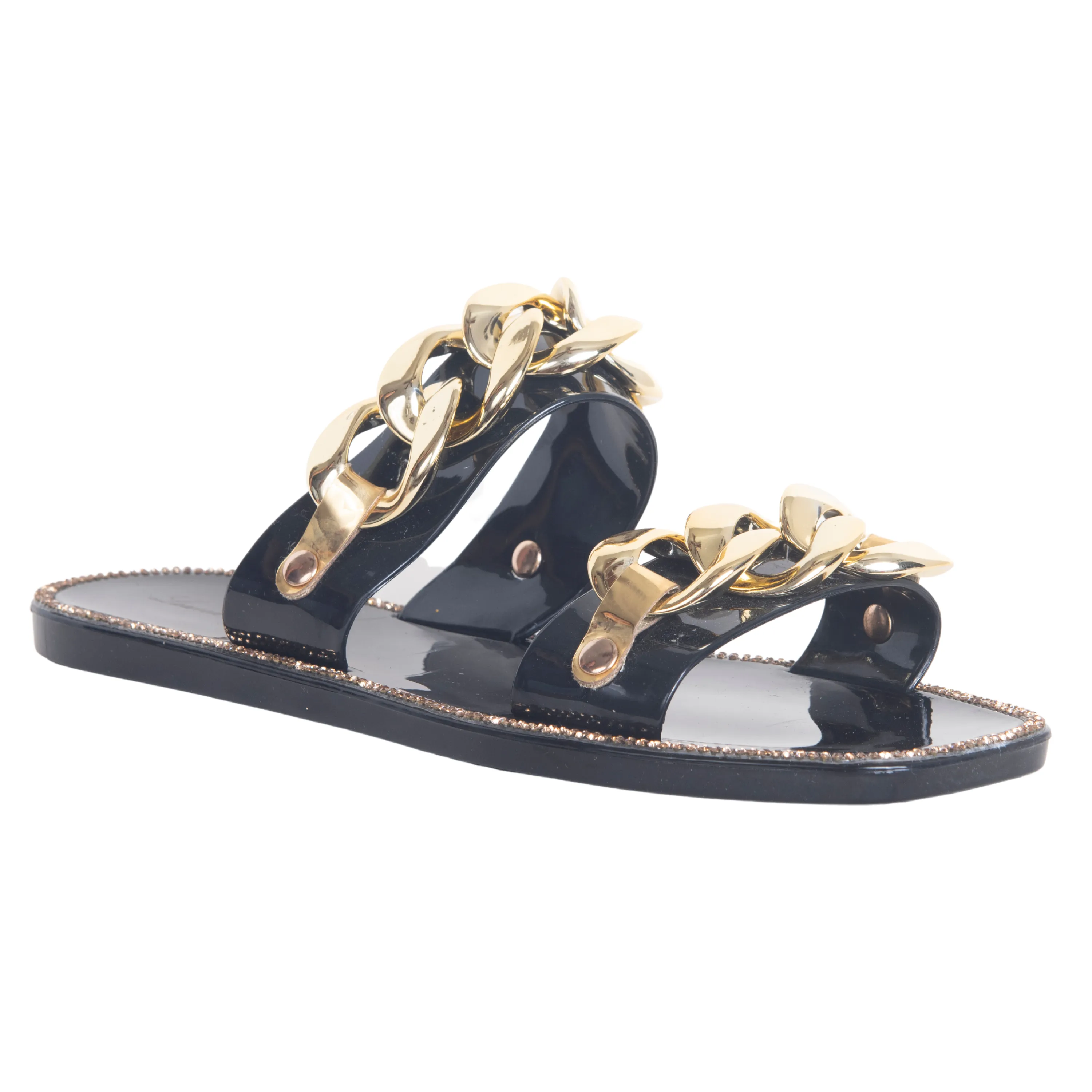CHAN GOLD CHAIN LINK FLAT SANDAL