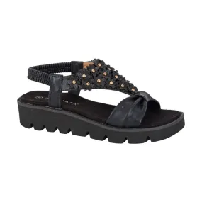 Cipriata  BLACK  Floral Trim Chunky Sole Sandal L417A