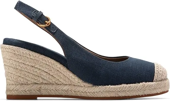 Cole Haan Cloudfeel Espadrille Sling Navy Blazer Linen Wedge Heeled Sandals