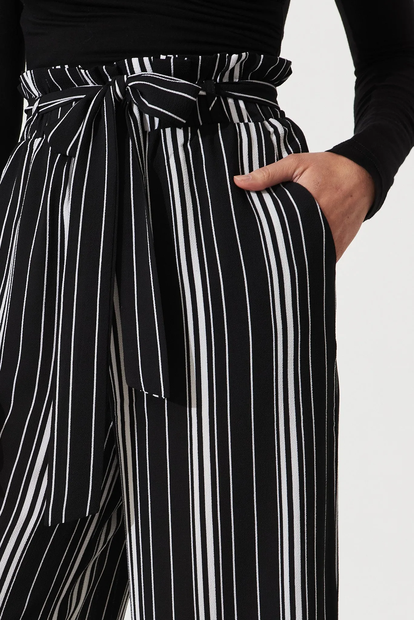 Darlene Pants In Black With White Stripe Crepe