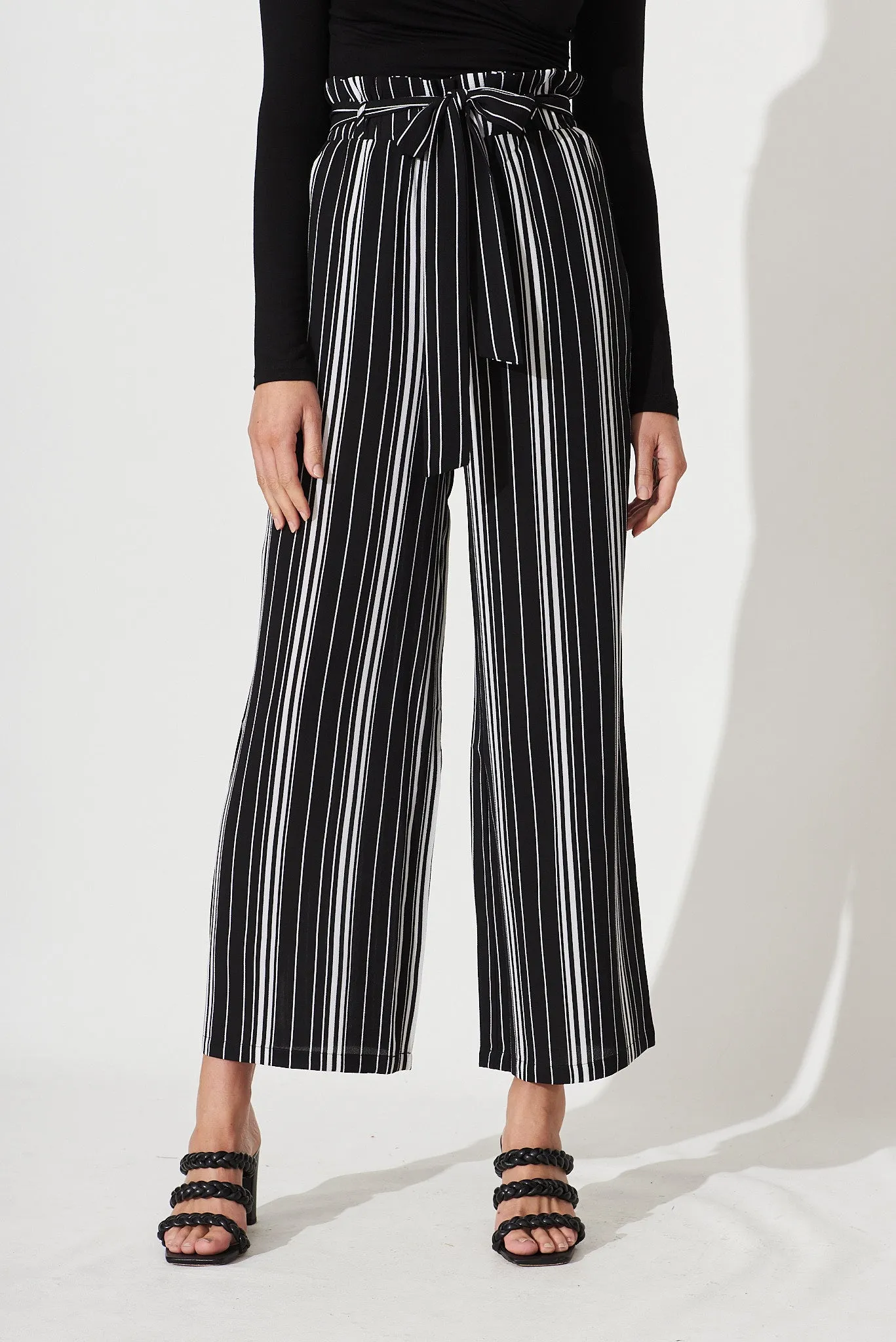 Darlene Pants In Black With White Stripe Crepe