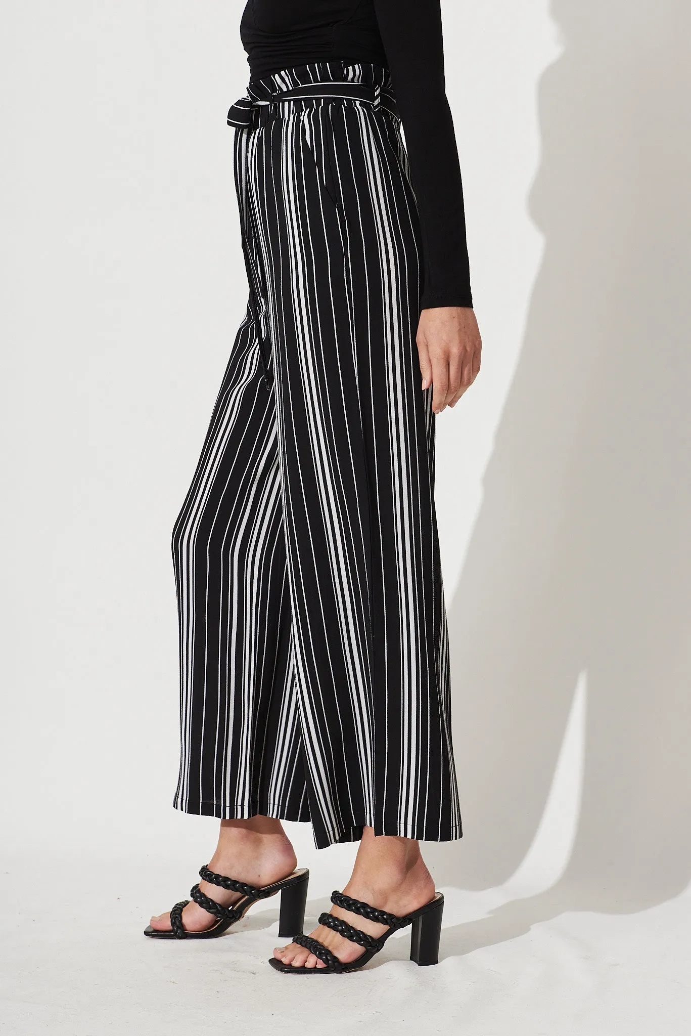 Darlene Pants In Black With White Stripe Crepe