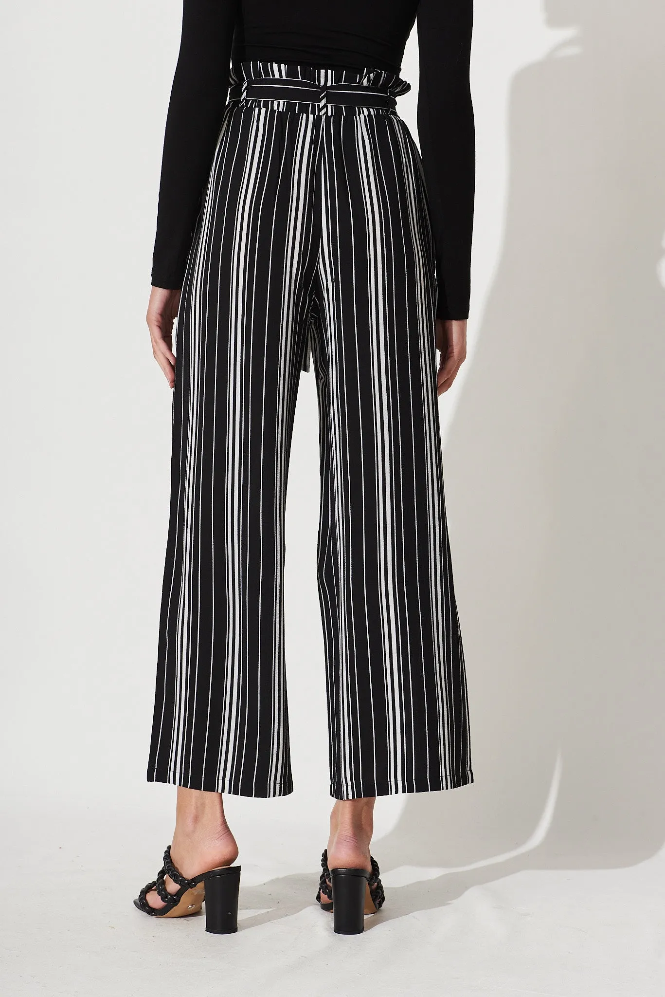 Darlene Pants In Black With White Stripe Crepe