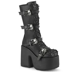 DemoniaCult Camel 115 Womens 5" Heel, Platform Front Lace Calf Length Boots with Buckles