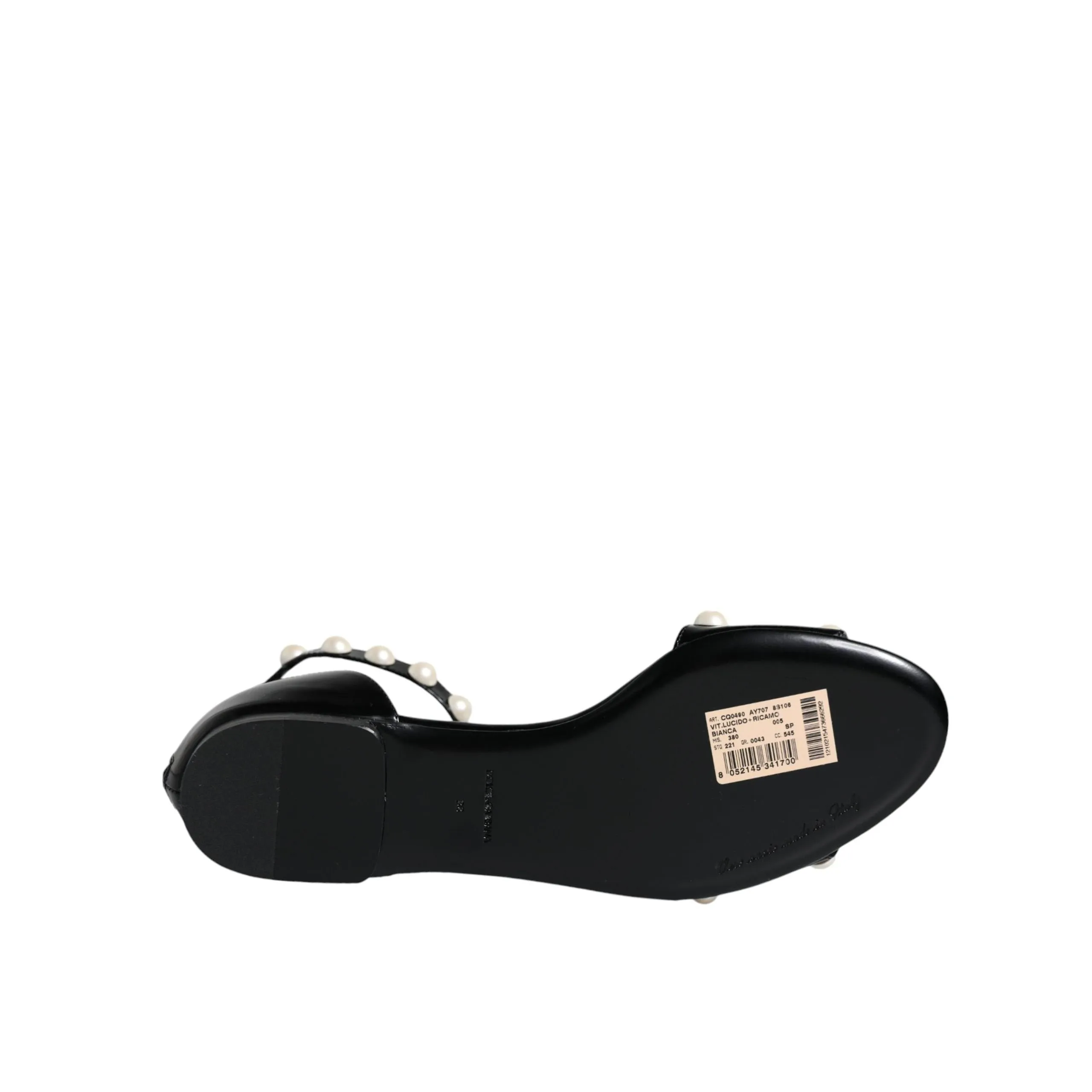 Dolce & Gabbana Black Leather Pearls Ankle Strap Sandals Shoes
