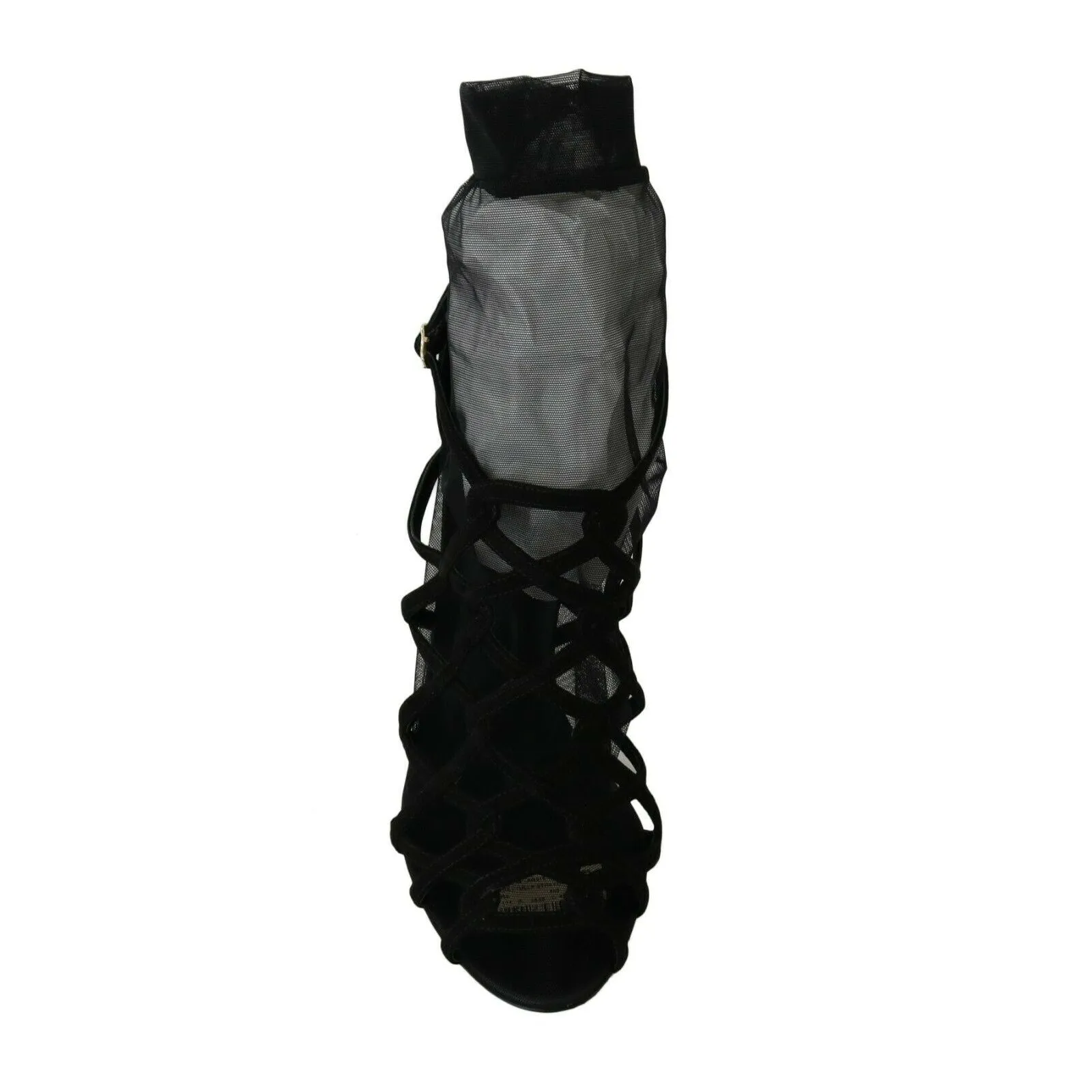 Dolce & Gabbana Black Suede Tulle Ankle Boot Sandals