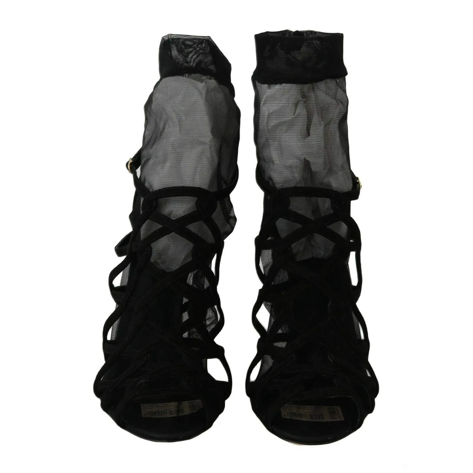 Dolce & Gabbana Black Suede Tulle Ankle Boot Sandals