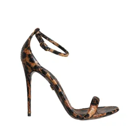 Dolce & Gabbana Brown Leopard Leather Ankle Strap Sandals Shoes