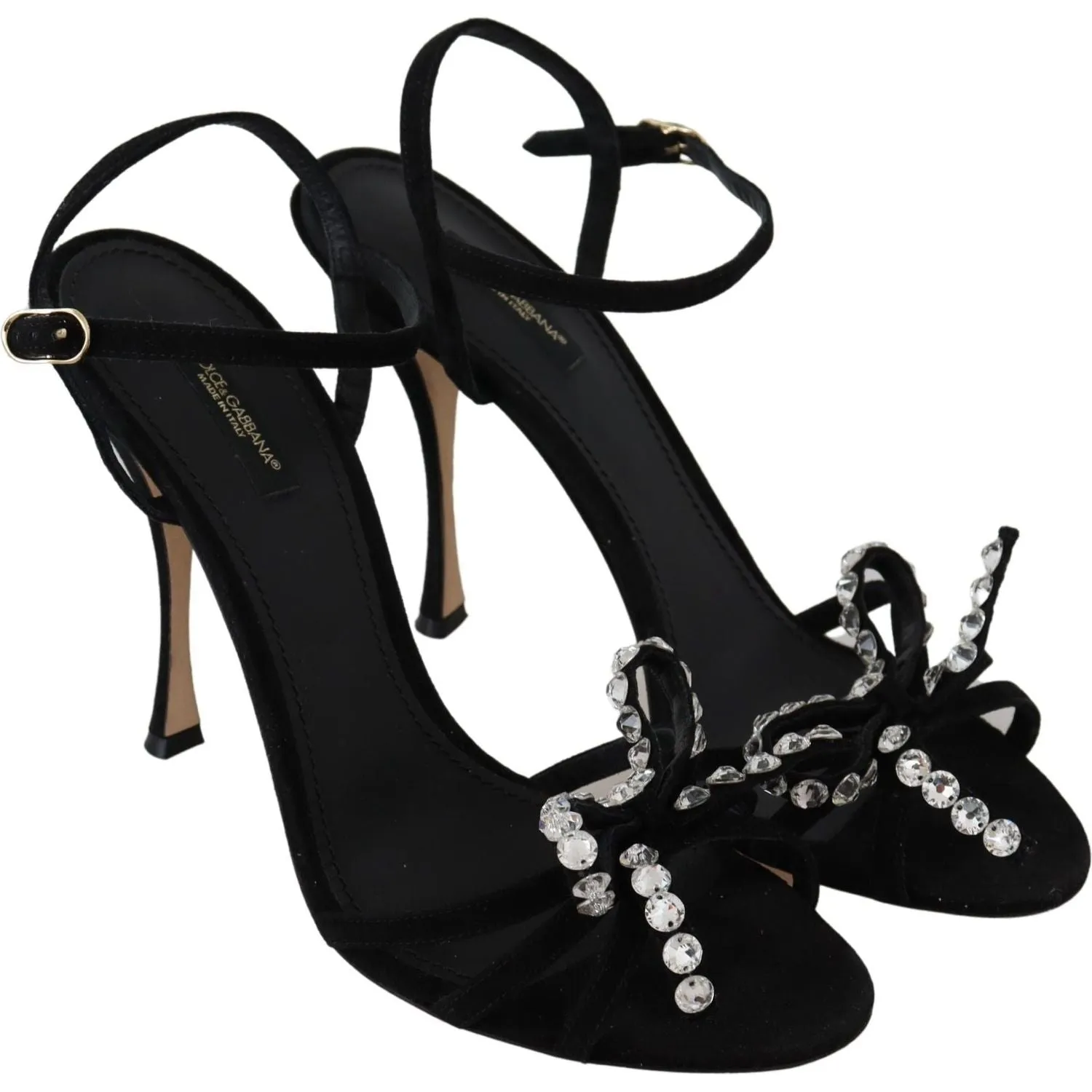 Dolce & Gabbana Elegant Suede High Sandals with Crystal Bows