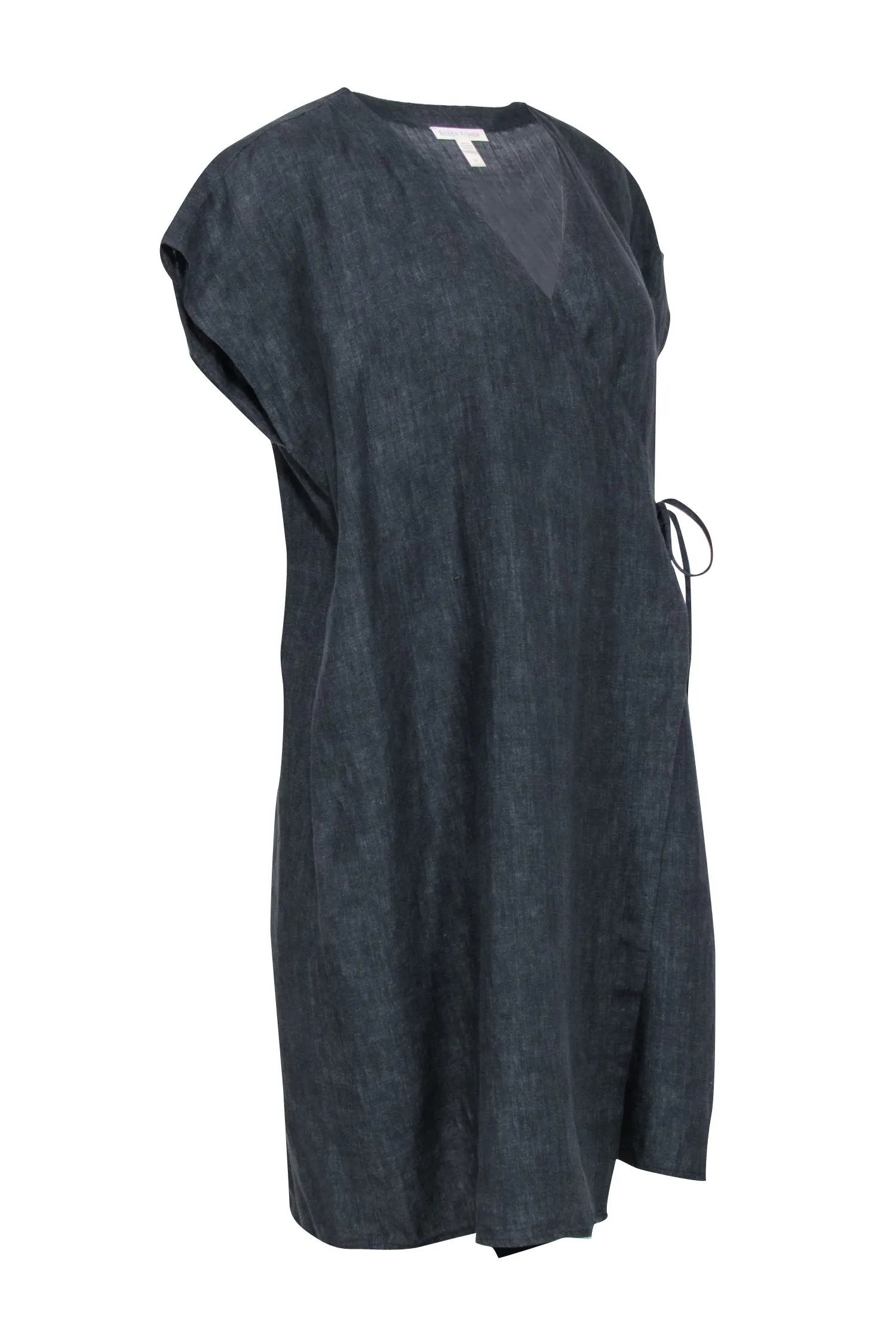 Eileen Fisher - Dark Grey Chambray Organic Linen Wrap Dress Sz S