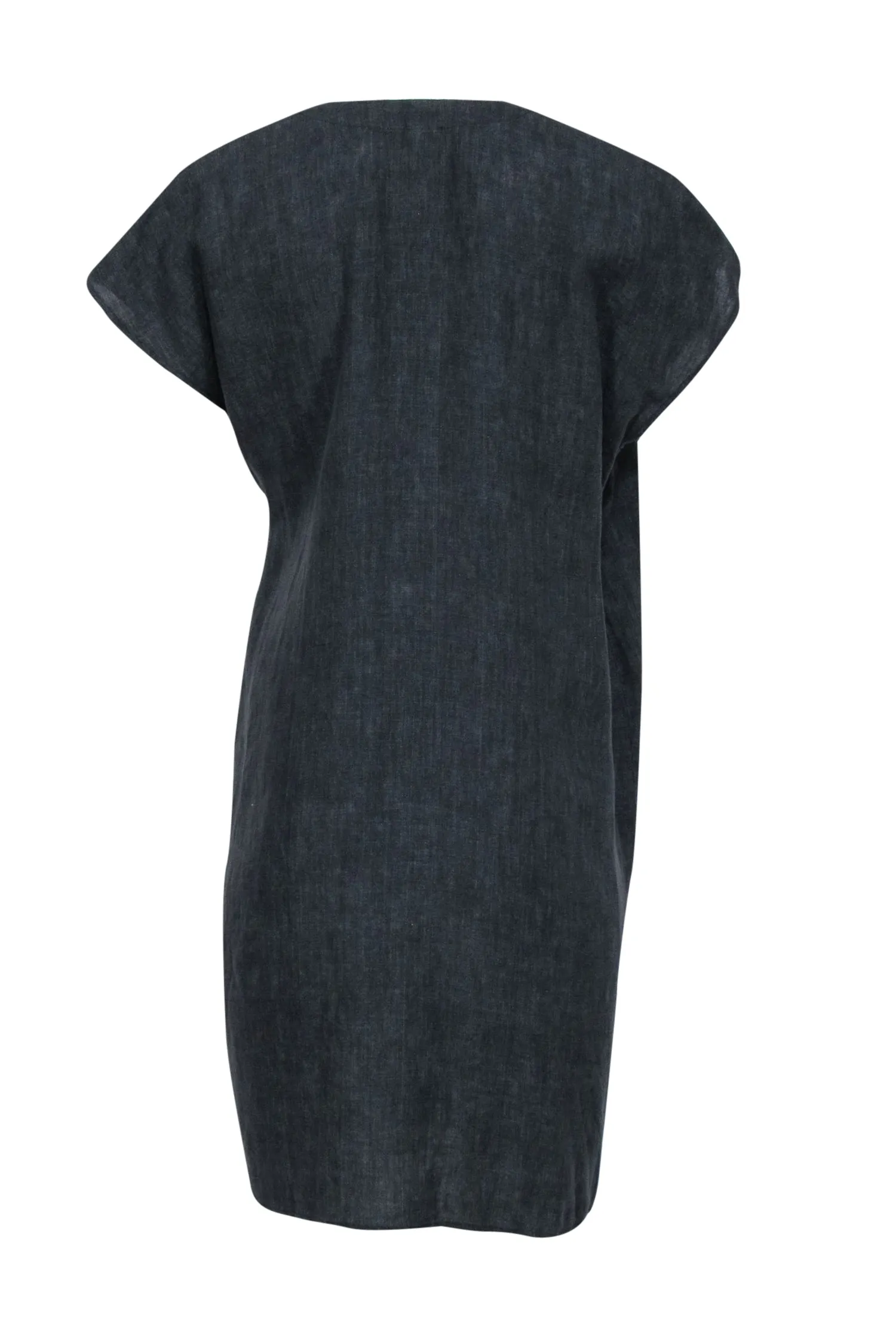 Eileen Fisher - Dark Grey Chambray Organic Linen Wrap Dress Sz S