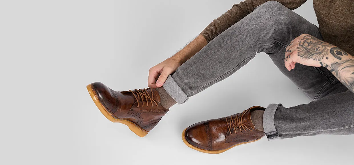 HAMPTON rich-umber brogue chukka boots.