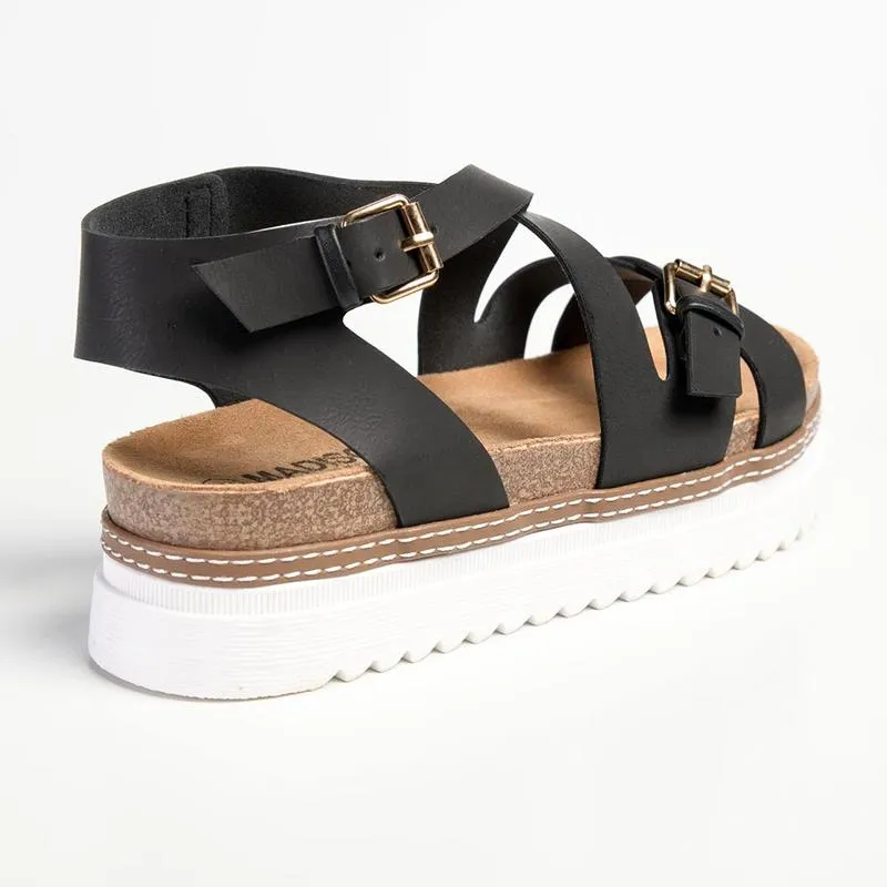 Madison Jafit Cross Over Footbed Sandal - Black