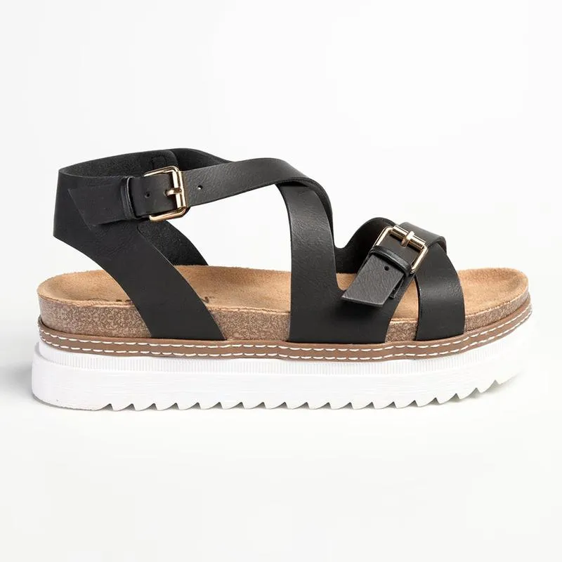 Madison Jafit Cross Over Footbed Sandal - Black