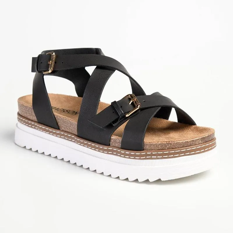 Madison Jafit Cross Over Footbed Sandal - Black