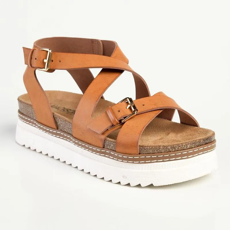 Madison Jafit Cross Over Footbed Sandal - Tan