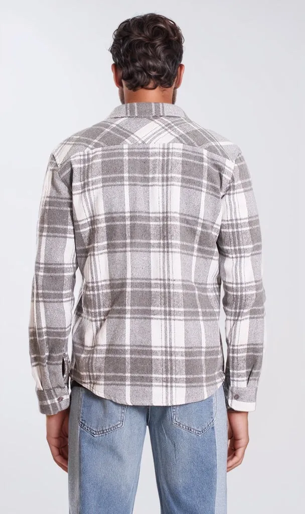 o200604-CHECKERED FLANNEL SHIRT - GREY & WHITE