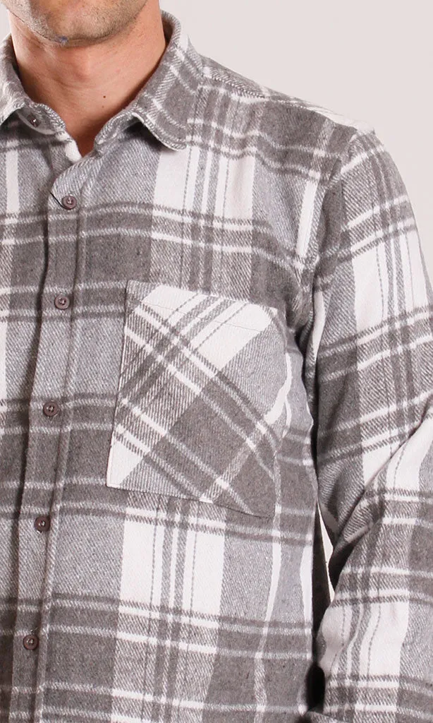 o200604-CHECKERED FLANNEL SHIRT - GREY & WHITE