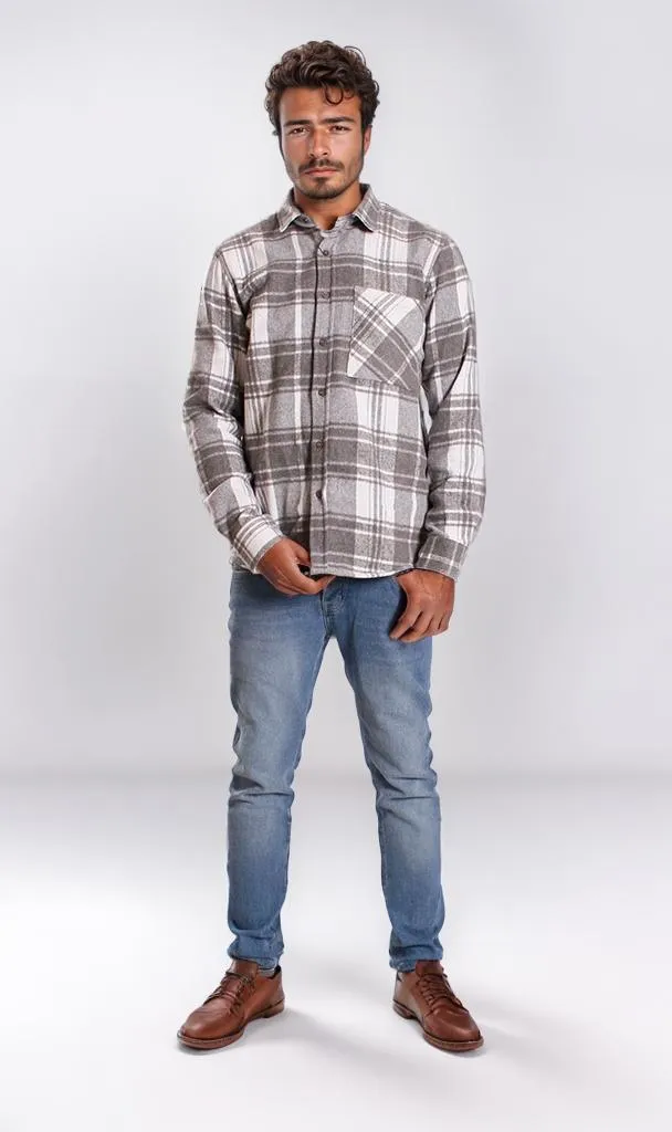 o200604-CHECKERED FLANNEL SHIRT - GREY & WHITE