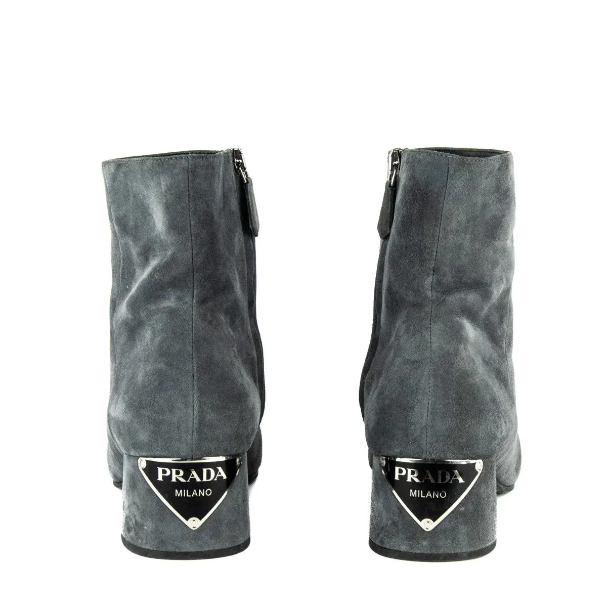 Prada Gray Suede Logo Ankle Boots Size US 10 | EU 40