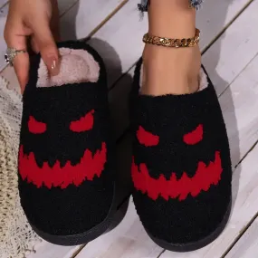 Red Jack O Lantern Face Slide Slippers