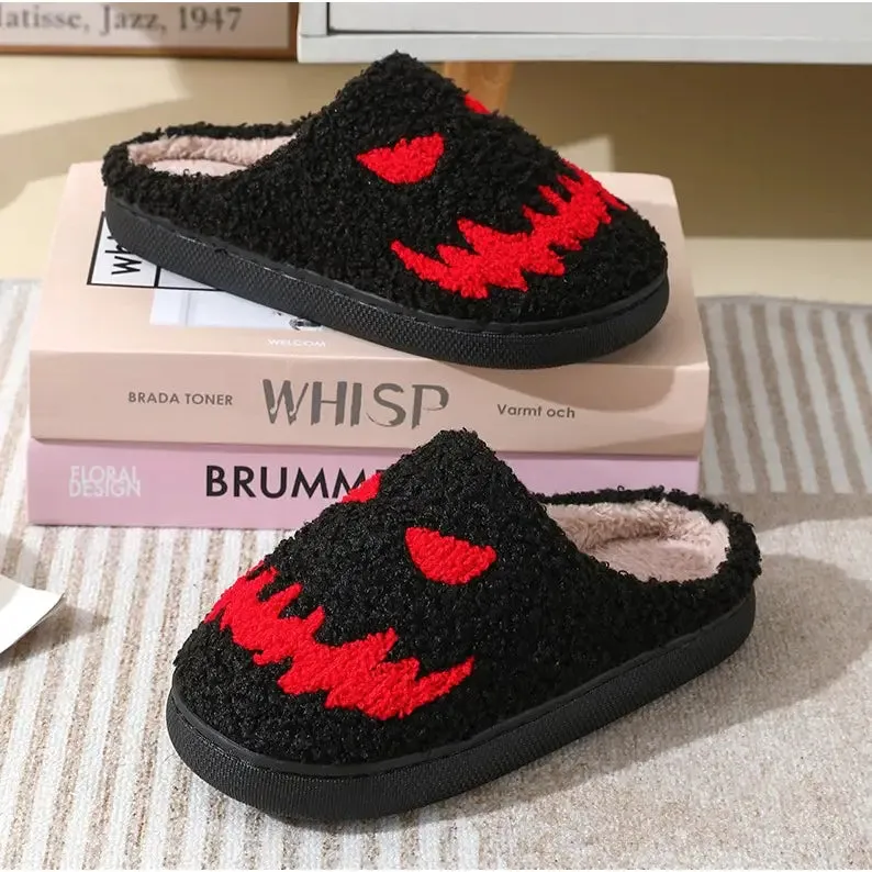 Red Jack O Lantern Face Slide Slippers