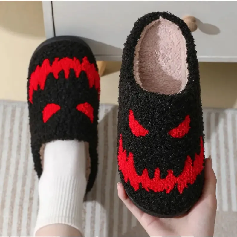 Red Jack O Lantern Face Slide Slippers