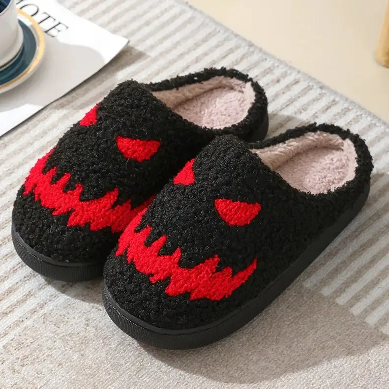 Red Jack O Lantern Face Slide Slippers