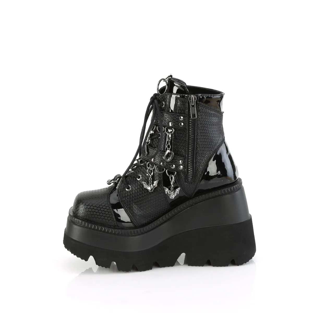 SHAKER-66 DemoniaCult Black Vegan Leather Sexy Women's Ankle Boots (Alternative Footwear)