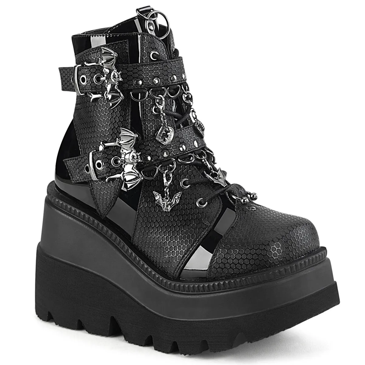 SHAKER-66 DemoniaCult Black Vegan Leather Sexy Women's Ankle Boots (Alternative Footwear)