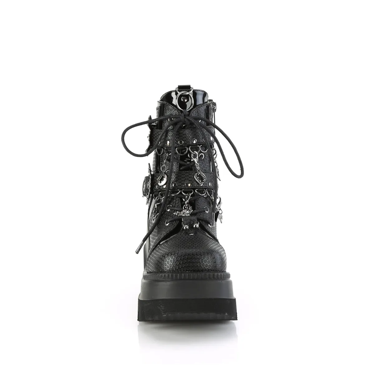 SHAKER-66 DemoniaCult Black Vegan Leather Sexy Women's Ankle Boots (Alternative Footwear)