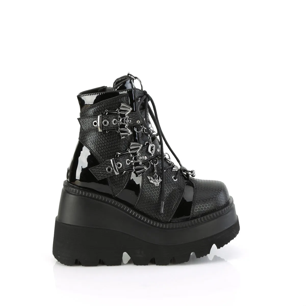 SHAKER-66 DemoniaCult Black Vegan Leather Sexy Women's Ankle Boots (Alternative Footwear)