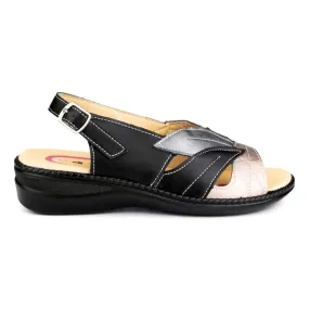 Womens Black & Gold Comfort Sandal