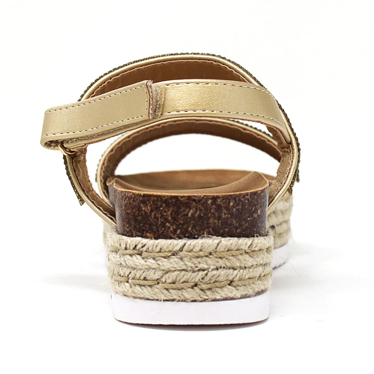 YOKI Women's CHIARA-12 Two Band Rhinestone Studded Espadrille Sandal
