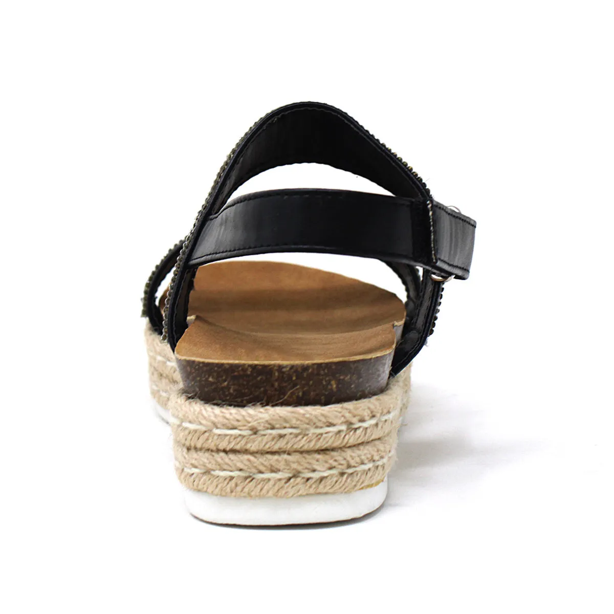 YOKI Women's CHIARA-12 Two Band Rhinestone Studded Espadrille Sandal