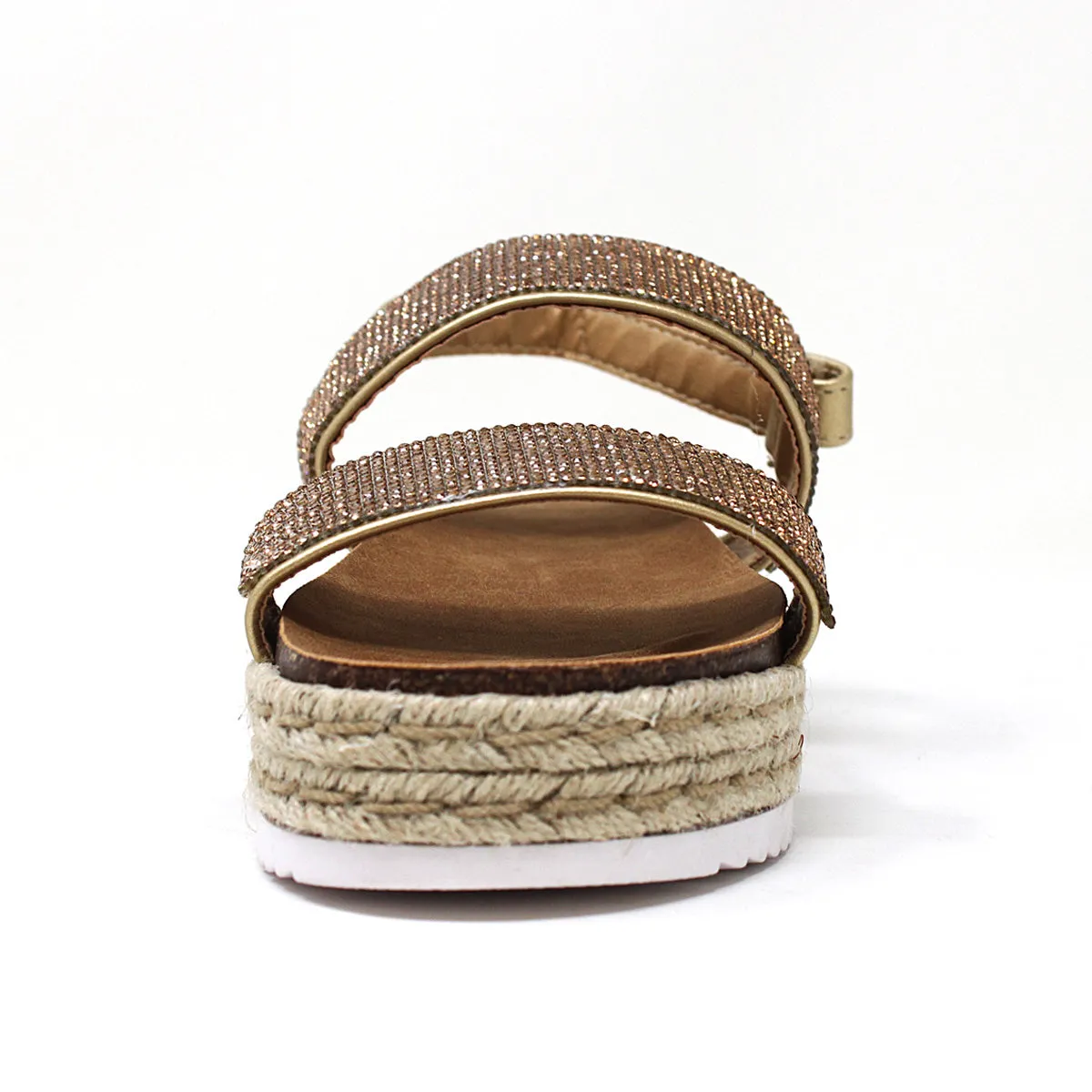 YOKI Women's CHIARA-12 Two Band Rhinestone Studded Espadrille Sandal