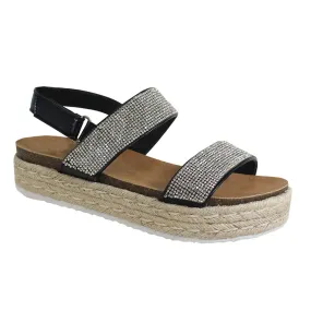 YOKI Women's CHIARA-12 Two Band Rhinestone Studded Espadrille Sandal