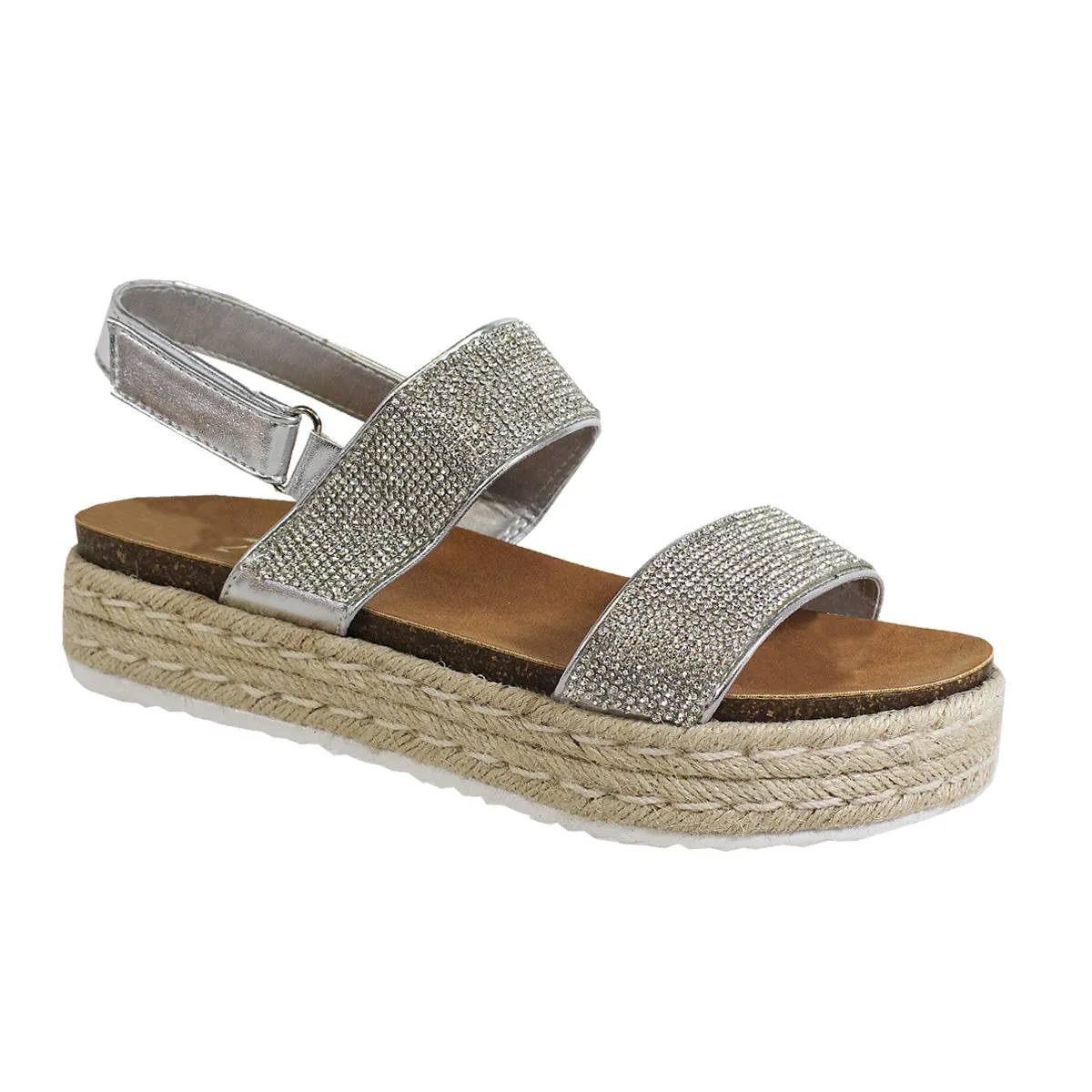 YOKI Women's CHIARA-12 Two Band Rhinestone Studded Espadrille Sandal