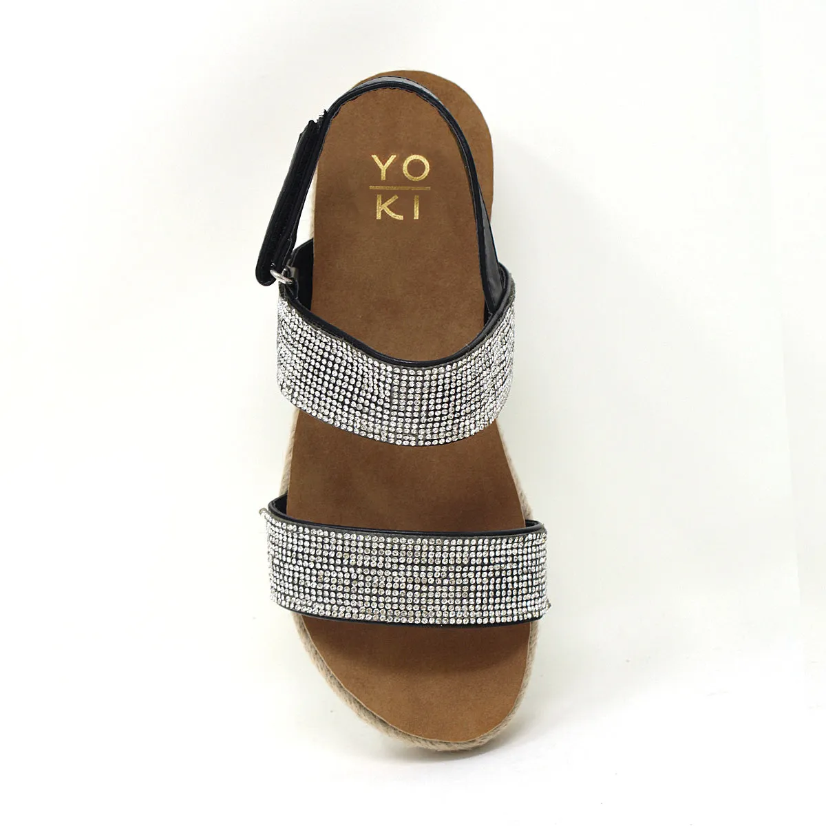 YOKI Women's CHIARA-12 Two Band Rhinestone Studded Espadrille Sandal
