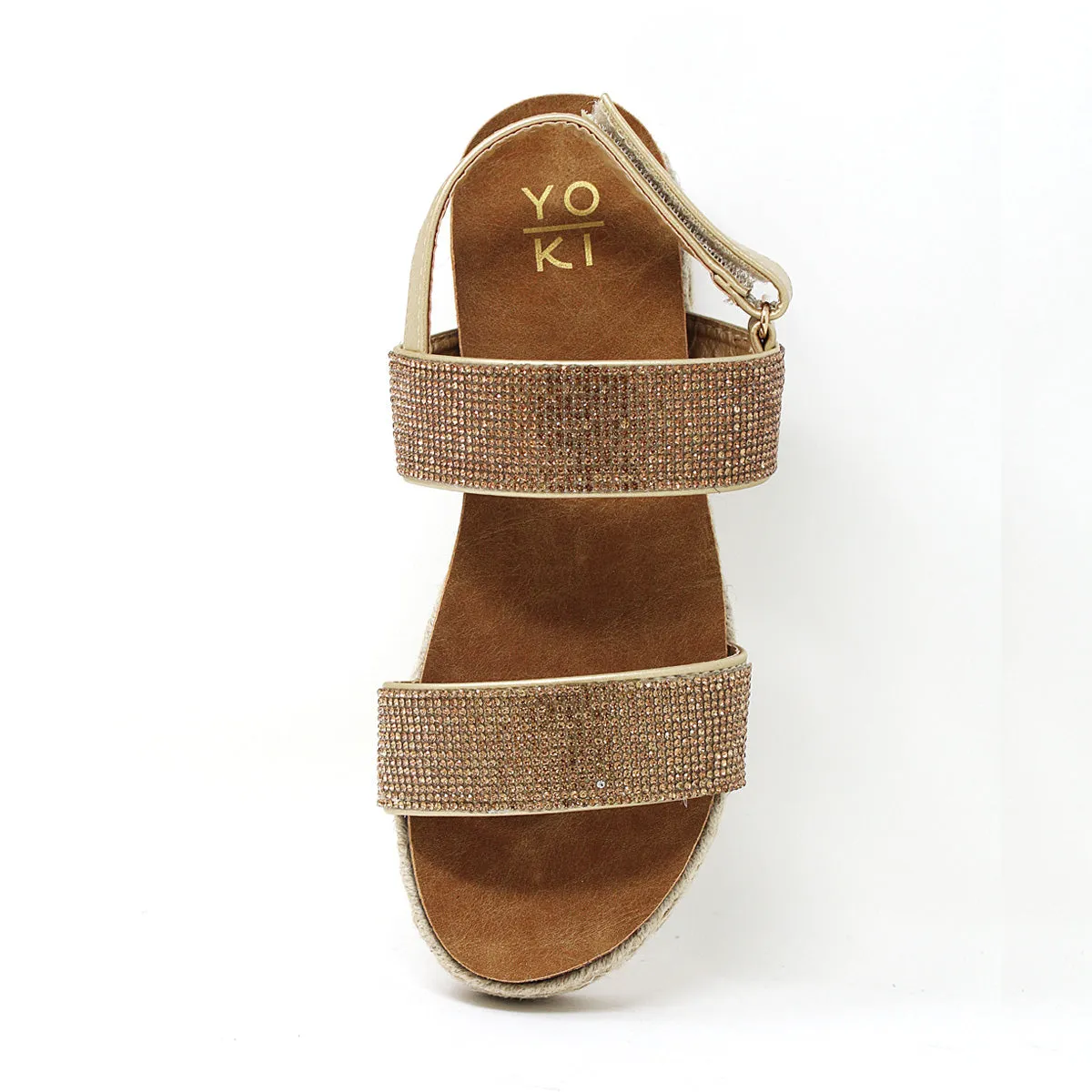YOKI Women's CHIARA-12 Two Band Rhinestone Studded Espadrille Sandal